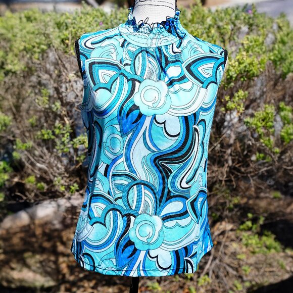 Sere Nade Blue Green Sleeveless Mock Neck Top - Picture 1 of 2